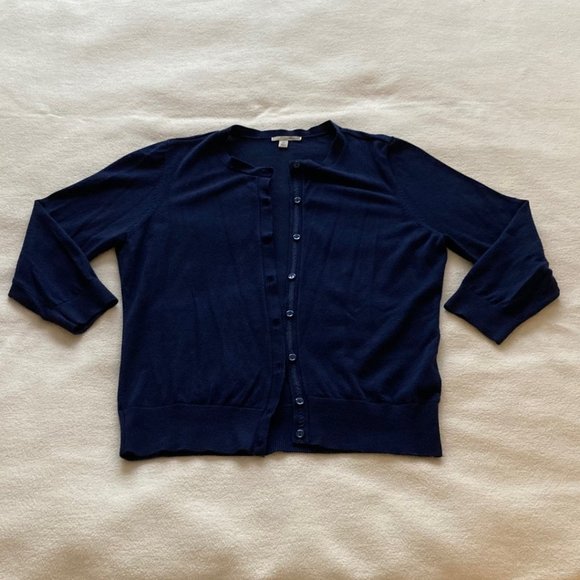 Two (2) Halogen cardigan sweaters three quarter sleeve grey/gray, navy - Picture 4 of 9